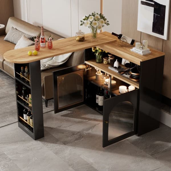 138-193X39X105CM Modern extensible barbord med 1m LED-ljusremsa (justerbar färg), svart