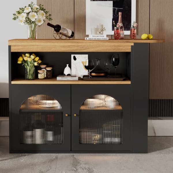 138-193X39X105CM Modern extensible barbord med 1m LED-ljusremsa (justerbar färg), svart