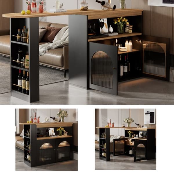 138-193X39X105CM Modern extensible barbord med 1m LED-ljusremsa (justerbar färg), svart