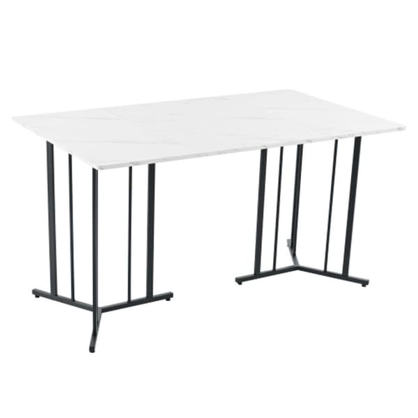 Matbord 140 x 80 cm, modern rektangulär marmor bord med justerbara ben, vit/svart