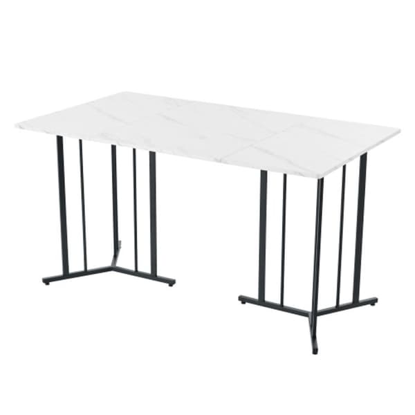 Matbord 140 x 80 cm, modern rektangulär marmor bord med justerbara ben, vit/svart