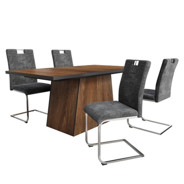 Matsalsstolar set, rektangulärt matsalsbord, brun trägraining, med 4 matsalsstolar