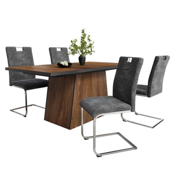 Matsalsstolar set, rektangulärt matsalsbord, brun trägraining, med 4 matsalsstolar