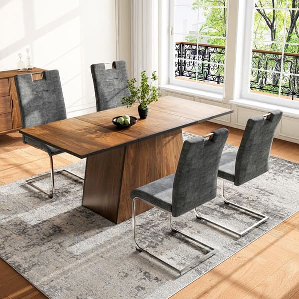 Matsalsstolar set, rektangulärt matsalsbord, brun trägraining, med 4 matsalsstolar