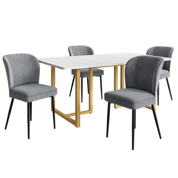 Matsalsset, (bord 140 x 80 x 75 cm med 4 stolar), mörkgrå sammetsmatstolar