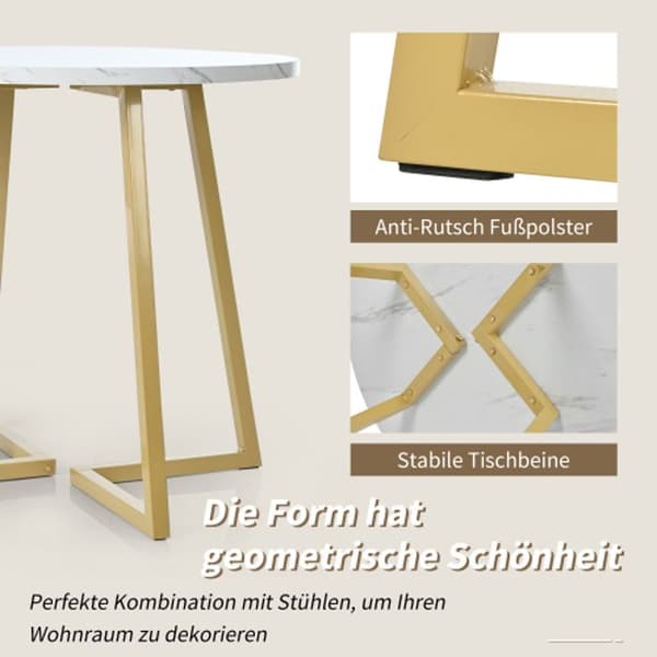 Rund matbord (1 styck), köksbord, metallkonstruktion, marmor bord, vit/guld