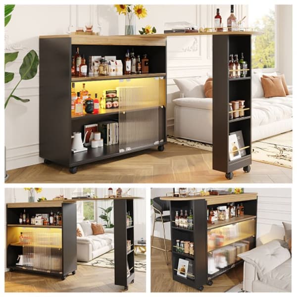 Modern barmöbel, hög köksbord, bistrobord, extra förvaring, Schwaz (138-204 x 39 x 105 cm)