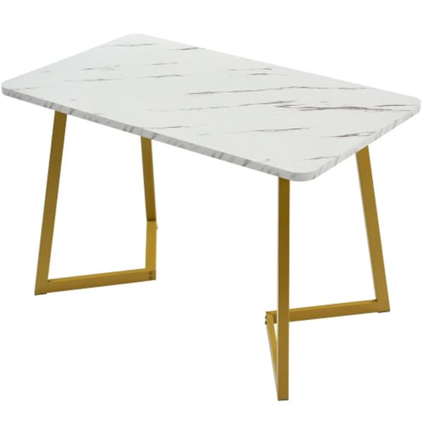 Matbord, 117x68 cm (1-St), Modern rektangulärt matbord i marmor, vit, guld/vit