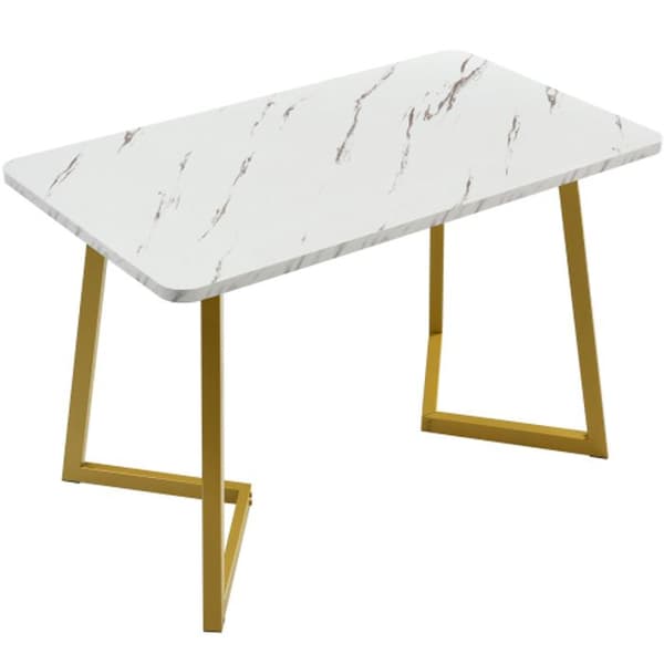 Matbord, 117x68 cm (1-St), Modern rektangulärt matbord i marmor, vit, guld/vit