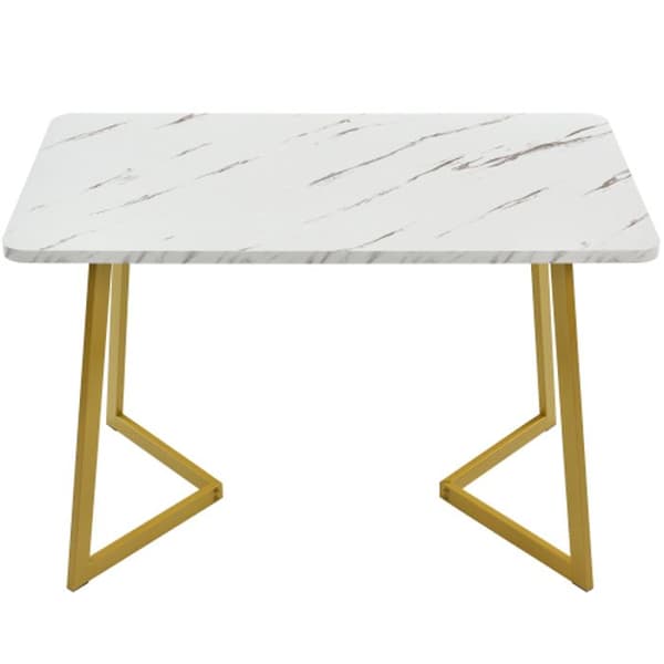 Matbord, 117x68 cm (1-St), Modern rektangulärt matbord i marmor, vit, guld/vit