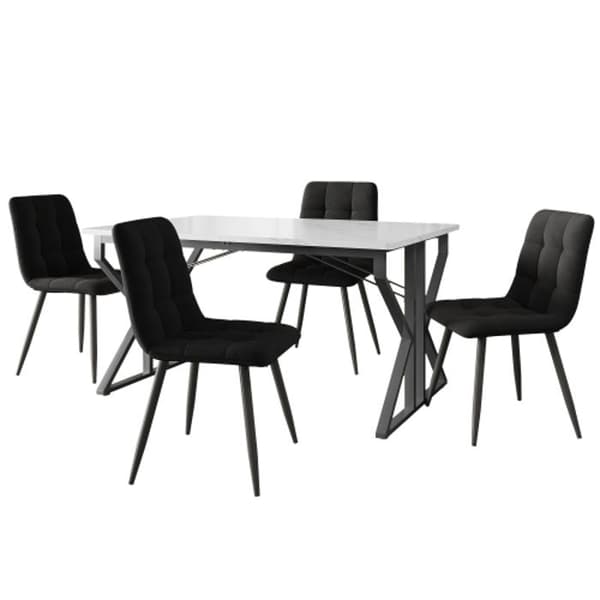 Matsalsbord med metallben (119 x 70 cm) Modern marmorimitation matsalsbord med svarta ben