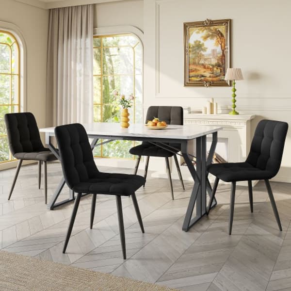 Matsalsbord med metallben (119 x 70 cm) Modern marmorimitation matsalsbord med svarta ben