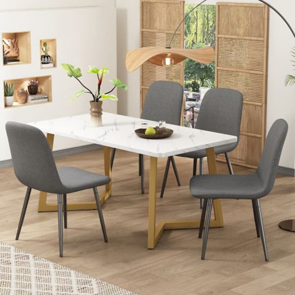 Matsalsset, (5-delat set), modern köksbord och 4 stolar, (med ryggstöd)