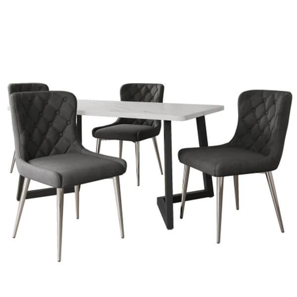 Matbord set (5 delar), matbord 117x68 cm med 4 stolar, silverfärgade ben.