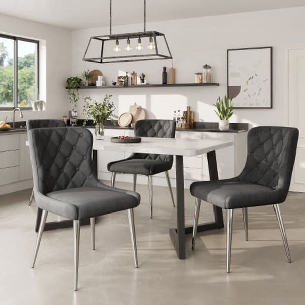 Matbord set (5 delar), matbord 117x68 cm med 4 stolar, silverfärgade ben.