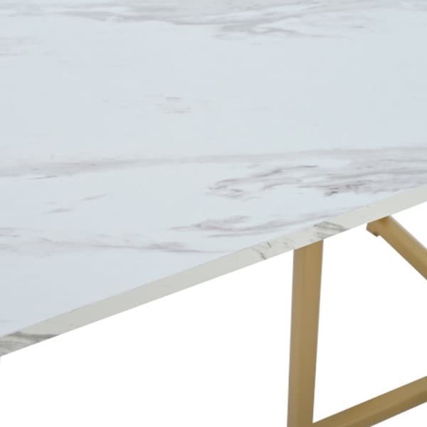 140 x 80 x 75 cm Matbord, (1-St) L-Stöd Ben Marmorfärgad Rektangulär Matbord, Vit/Guld