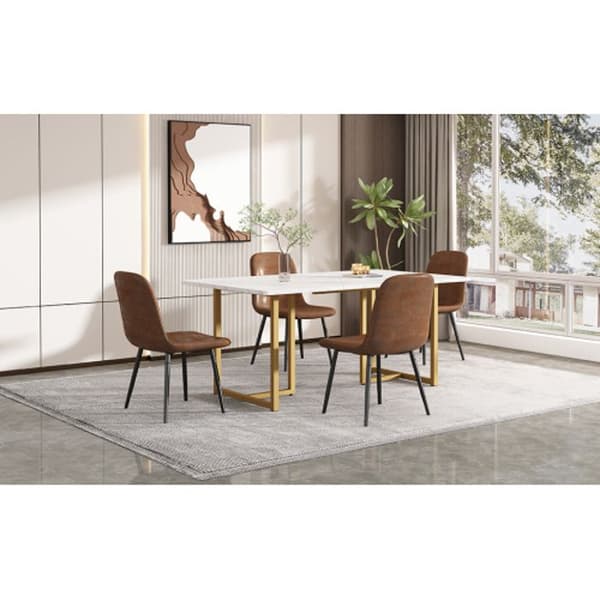 140 x 80 x 75 cm Matbord, (1-St) L-Stöd Ben Marmorfärgad Rektangulär Matbord, Vit/Guld