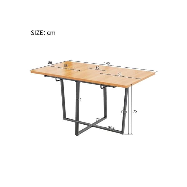 Utdragbar matbord, svarta metallben, utdragbart bord 110/140*80 cm, för 4-6 personer