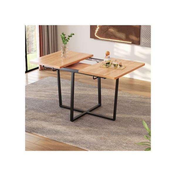 Utdragbar matbord, svarta metallben, utdragbart bord 110/140*80 cm, för 4-6 personer