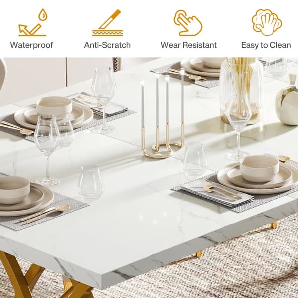 Tribesigns Modern Matbord, 160 x 80 x 75 cm, Rektangulär Köksbord, Stilren Design, för 4-6 personer, Vit och guld