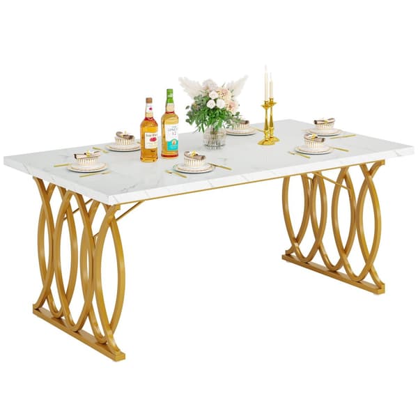 Tribesigns Modern Matbord, 160 x 80 x 75 cm, Rektangulär Köksbord, Stilren Design, för 4-6 personer, Vit och guld