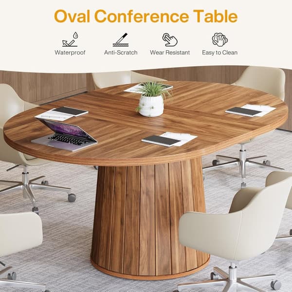 Tribesigns Ovaali ruokapöytä, 140 x 100 x 75 cm, MDF-levy, teollinen muotoilu, kuusi henkilöä, ruskea