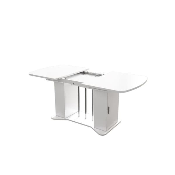 Förlängningsbar matbord 120/160 x 80 cm, silverfärgade metallben, för 4-6 personer, vit + silverfärgade ben