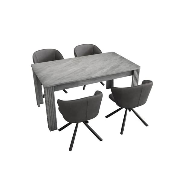 Möbelset med matbord och stolar, bord och 4 stolar, matstol i PU, grå