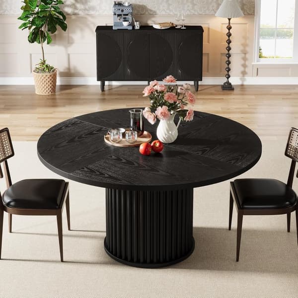 Tribesigns Pyöreä ruokapöytä, 120 x 120 x 75 cm, Moderni keittiöpöytä, MDF-pähkinälevy, olohuoneeseen ja ruokasaliin, musta