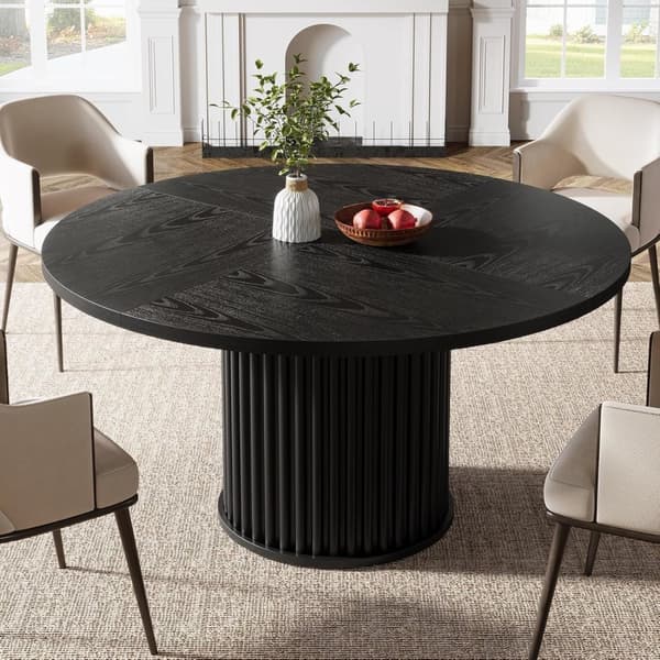 Tribesigns Pyöreä ruokapöytä, 120 x 120 x 75 cm, Moderni keittiöpöytä, MDF-pähkinälevy, olohuoneeseen ja ruokasaliin, musta
