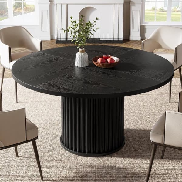 Tribesigns Pyöreä ruokapöytä, 120 x 120 x 75 cm, Moderni keittiöpöytä, MDF-pähkinälevy, olohuoneeseen ja ruokasaliin, musta