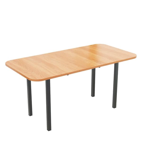 Klassisk udtrækkeligt spisebord træ farve 120/160 cm, naturlig, minimalistisk stil, alustøtte, 4-6 personer