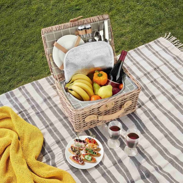 Picnickurv Langeoog til 2 personer, med kølerum og tilbehør - brun