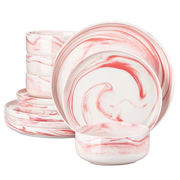 24-delt Marmor Porcelænssæt, Miljøvenligt, Opvaskemaskine- og Mikrobølgesikker,Pink Marmor