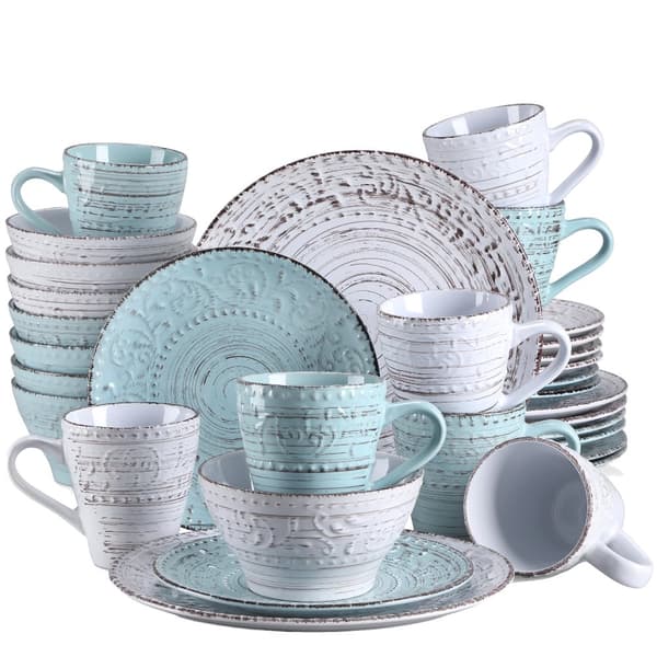 Keramiskt servis f�r 12 personer, handgjord med scenisk design, mikrov�gsugn- och diskmaskinss�ker.,32-delar