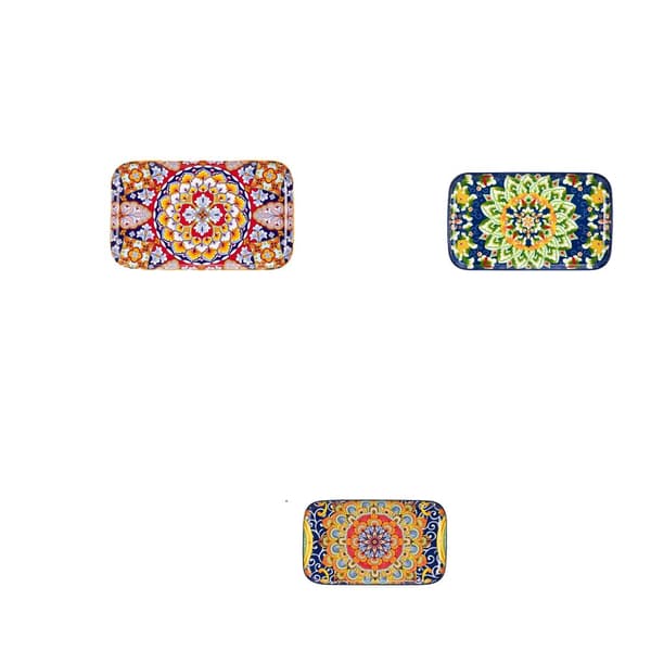 Rektangulære keramiske salatfade sæt, elegant blomsterdesign, mikrobølgeovnssikre,3Stykke, Stil 2