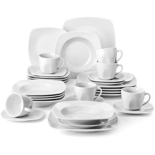 Porslinservis för 12 personer, minimalistisk design, hållbar och mikrovågssäker.,30 stycken