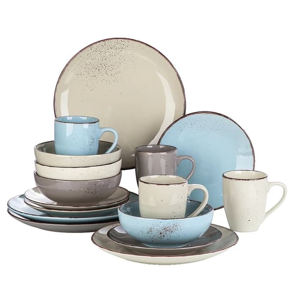 Keramisk middagssæt, mikrobølgesikker, håndmalet design, 16/32/48 dele,16-delt