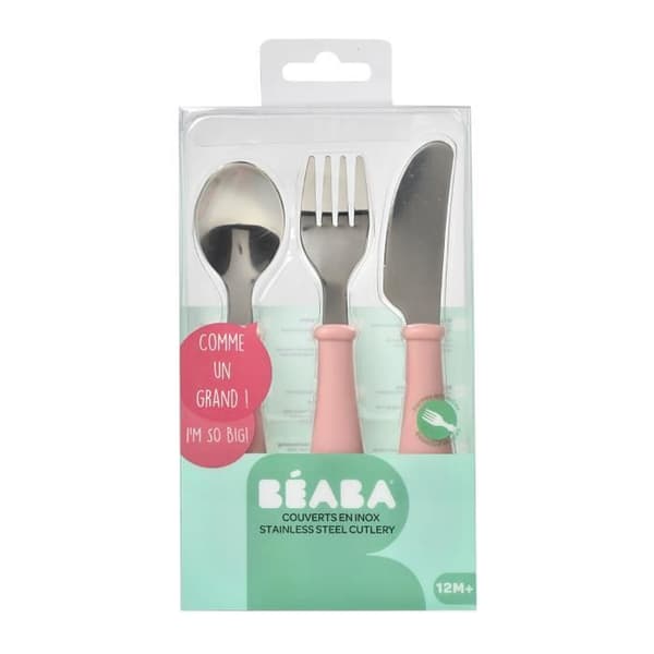 BEABA Set med 3 gamla rosa bestick i rostfritt stål