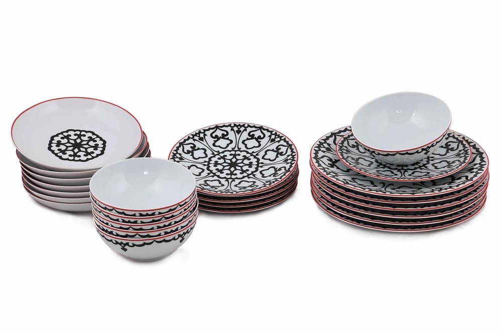 TALLRIKSSET 24-pack Vit/Svart/Röd