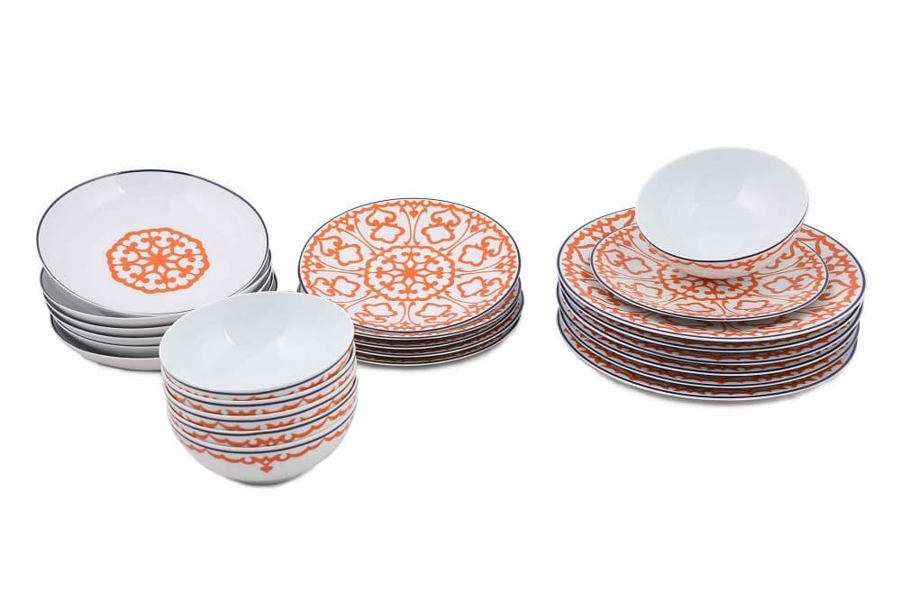 TALLRIKSSET 24-pack Vit/Orange/Mörkblå