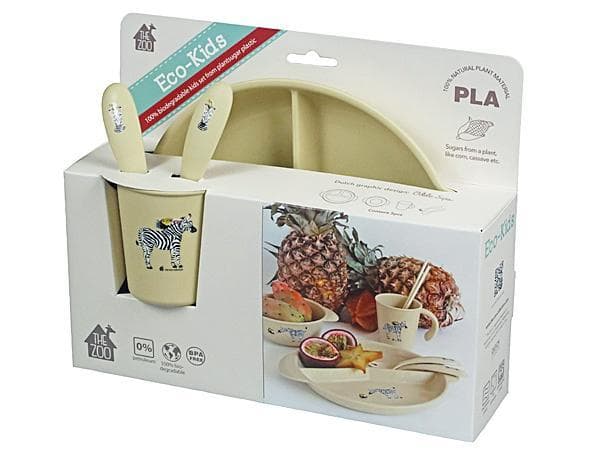 Bioplast barnservis dekorerad med zebror - Eco-Kids