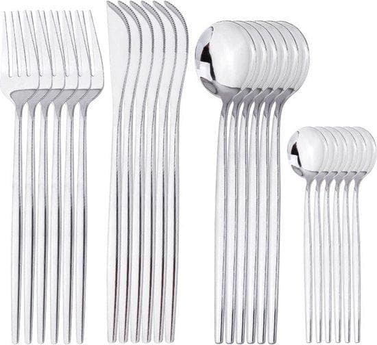 Bestickuppsättning | 24-stycke | Silver Bestick | Knivar Gafflar | Skedar Helt set