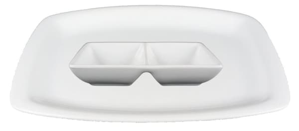 Porcelænstallerken Rektangulær med afrundede kanter + Porcelænsskål 2-delt - 8 stk.