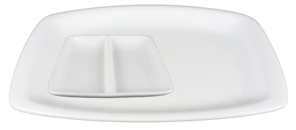 Tallerken rektangulær afrundet + minifad 2-delt i porcelæn- 12 dele