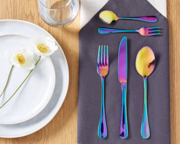 Bestiksæt flerfarvet rustfrit stål sæt med 30 dele til 6 personer ske gaffel kniv gaffel moderne design