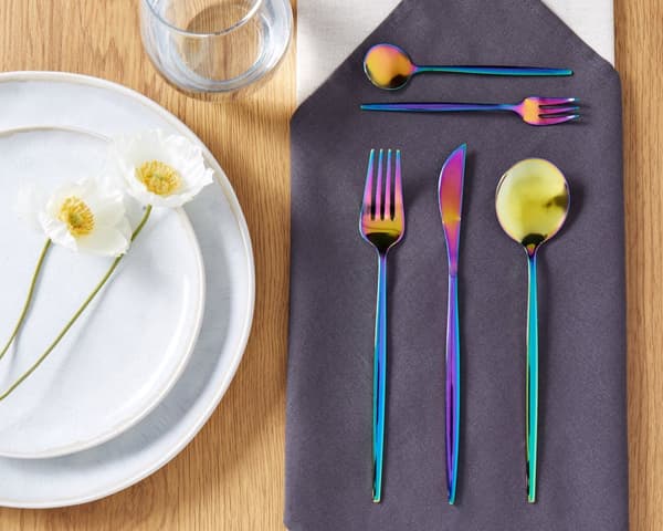 Bestiksæt flerfarvet rustfrit stål sæt med 30 dele til 6 personer ske gaffel kniv gaffel moderne design