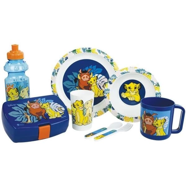 Disney The Lion King servisset - FUN HOUSE - 006360 - Glas, djup tallrik, platt tallrik, mugg, flaska, bestickssnackbox