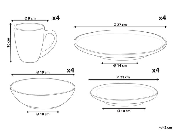 Set om 16 delar Ljusblått stengods Kaolin Handgjord Reaktiv glasyr Finish Servering för 4 personer Hammareffekt Kök Matsal
