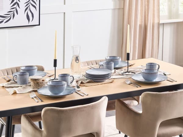 Set om 16 delar Ljusblått stengods Kaolin Handgjord Reaktiv glasyr Finish Servering för 4 personer Hammareffekt Kök Matsal